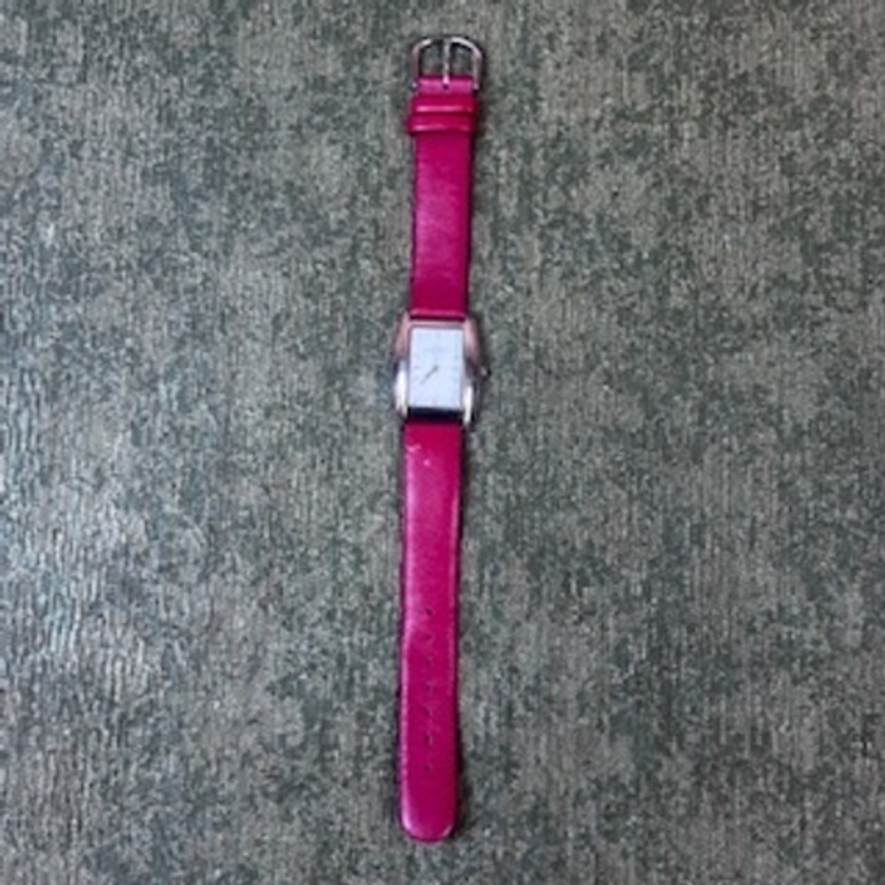 Anne Klein Women's Rectangle Face Pink Leather Band Quartz Watch Needs‎ Battery